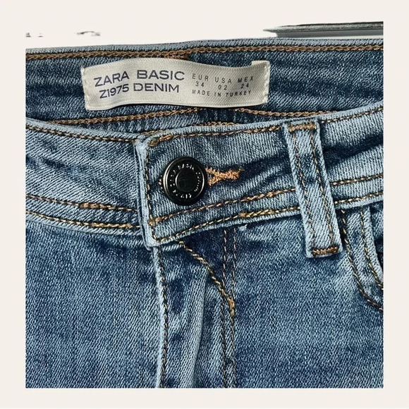 1063. ZARA SKINNY SHARK BITE BOTTOMS DENIM JEANS SIZE 2 - Picture 4 of 9